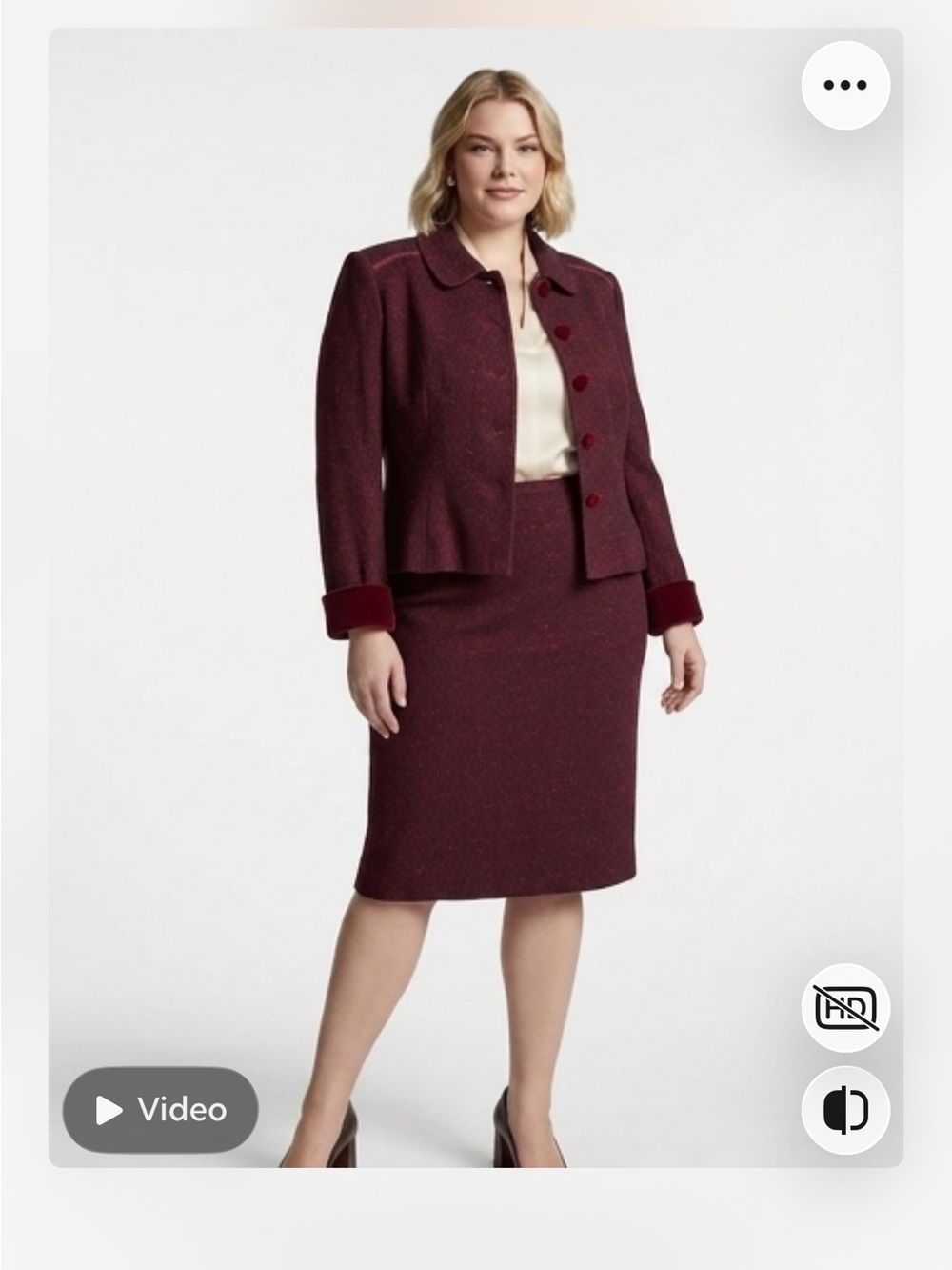 St. John Collection Wine-Burgundy Tweed Pencil Skirt with Matching Jacket
